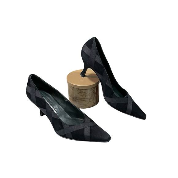 Donald J Pliner Black Suede Leather Kitten High Heels Pumps Shoes Women’s Sz 7.5 - Picture 1 of 11